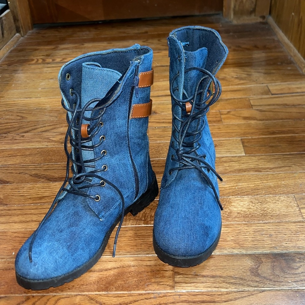 Blue suede boots